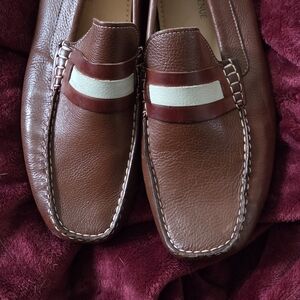 Saks Fifth Avenue Brown Leather Loafers with Cream Accent